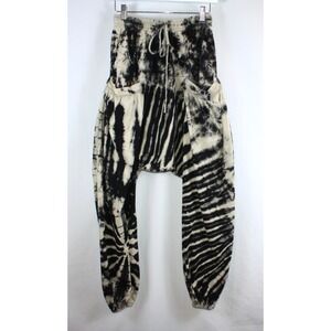 Harem Pants Tie Dye Cotton Mens Black White Stretch Ankle Cuff Hippie Festival